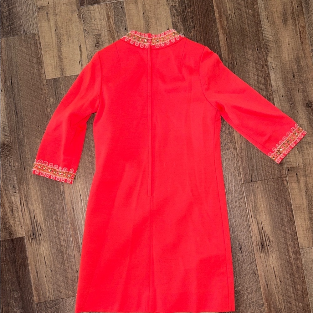 Vintage Chic Orange Midi Dress with Gold & White Embellishment - Picture 8 of 10